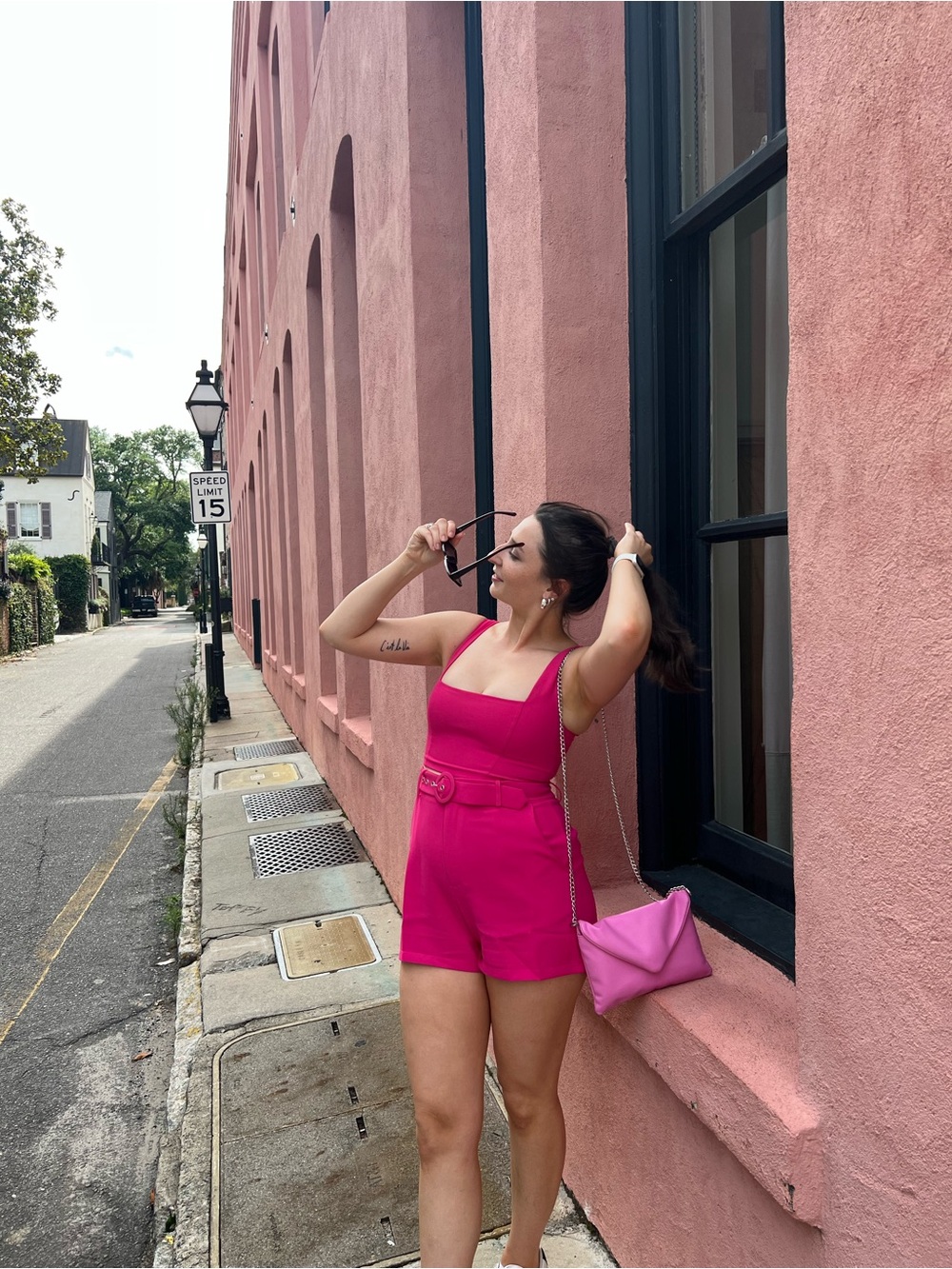 Showpo Hot Pink Square Neck Crop Top & High-Waist Shorts Set